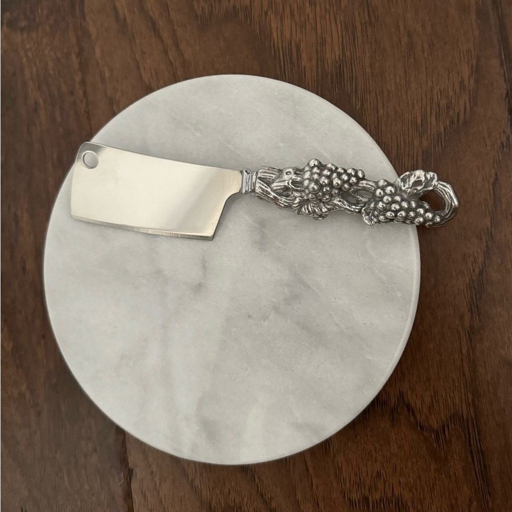 Brand New Arthur Court Marble Cheese Cutting Plate With Knife